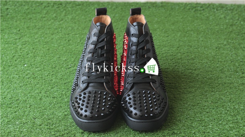 Christian Louboutin Flat Spike Sneaker High Top Black Red